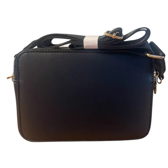 NWT- Valentino Orlandi vegan leather crossbody bag. Color black W/ gold hardware - Picture 2 of 12